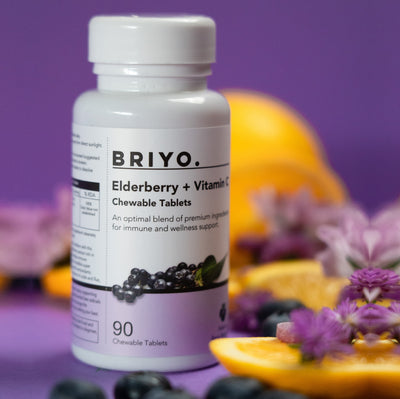 Briyo Elderberry 200 mg & Vitamin C 80 mg chewable - Vitamin C tablet elderberry extract  Elderberry & Vitamin C tablets Briyo supplements Briyo supplement 